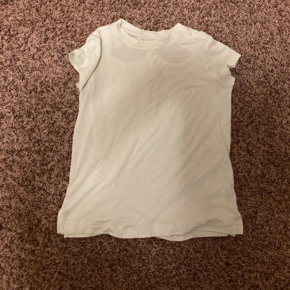 Athleta Girl Twist N Shout Tee Medium 8-10 Short Sleeve Light Green Cutout Back